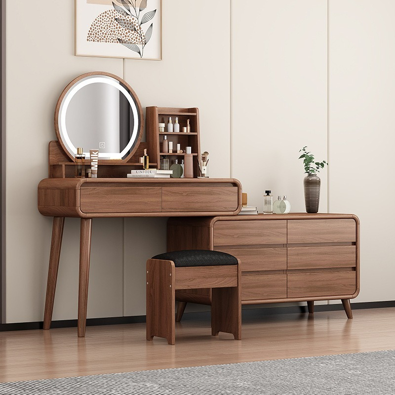 【pre order】Solid wood color dresser, bedroom modern minimalist retractable makeup table, multi-functiona-Smart-Living