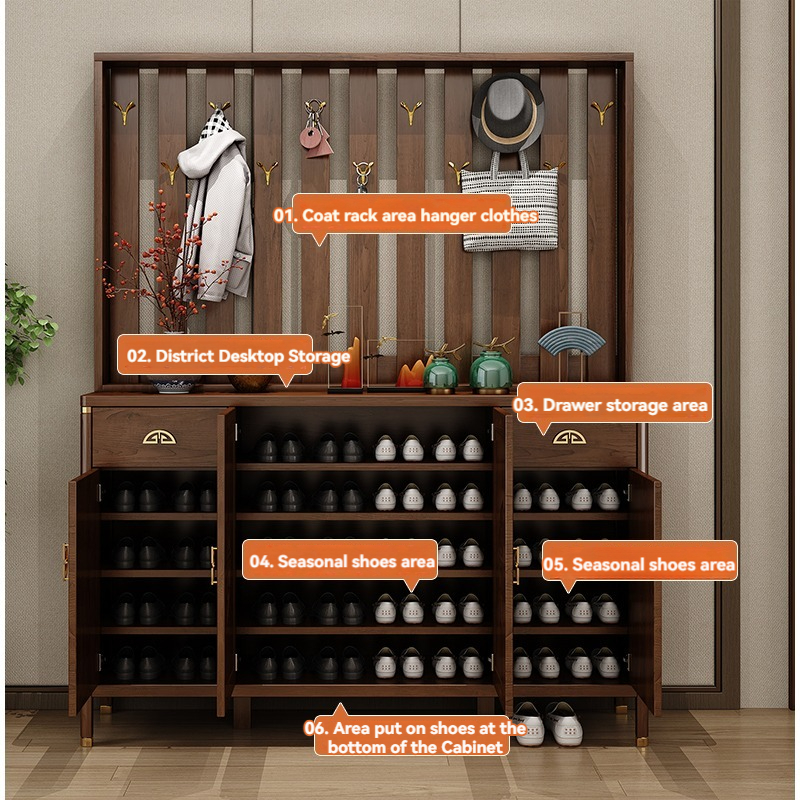 [Pre-order]  New Chinese shoe cabinet hangers against the wall of the household doorway doorway cabinet solid wood frame partition cabinet door coat cabinet-Smart-Living