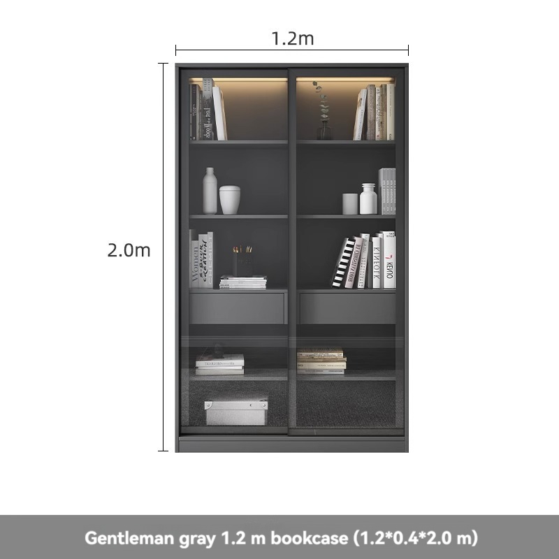 [Pre-order] Oulang Scandinavian solid wood feet floor bookcase bookshelf combination simple with glass sliding door storage large bookcase shelves-Smart-Living