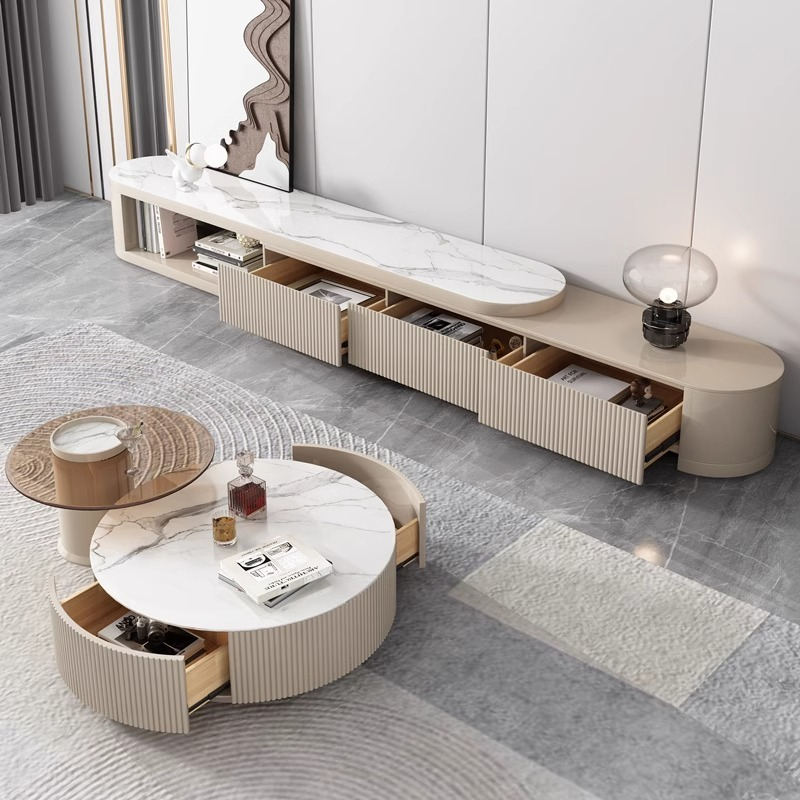 [Pre-order] Rock table light luxury Italian modern minimalist cream wind net red home small living room new round combination-Smart-Living