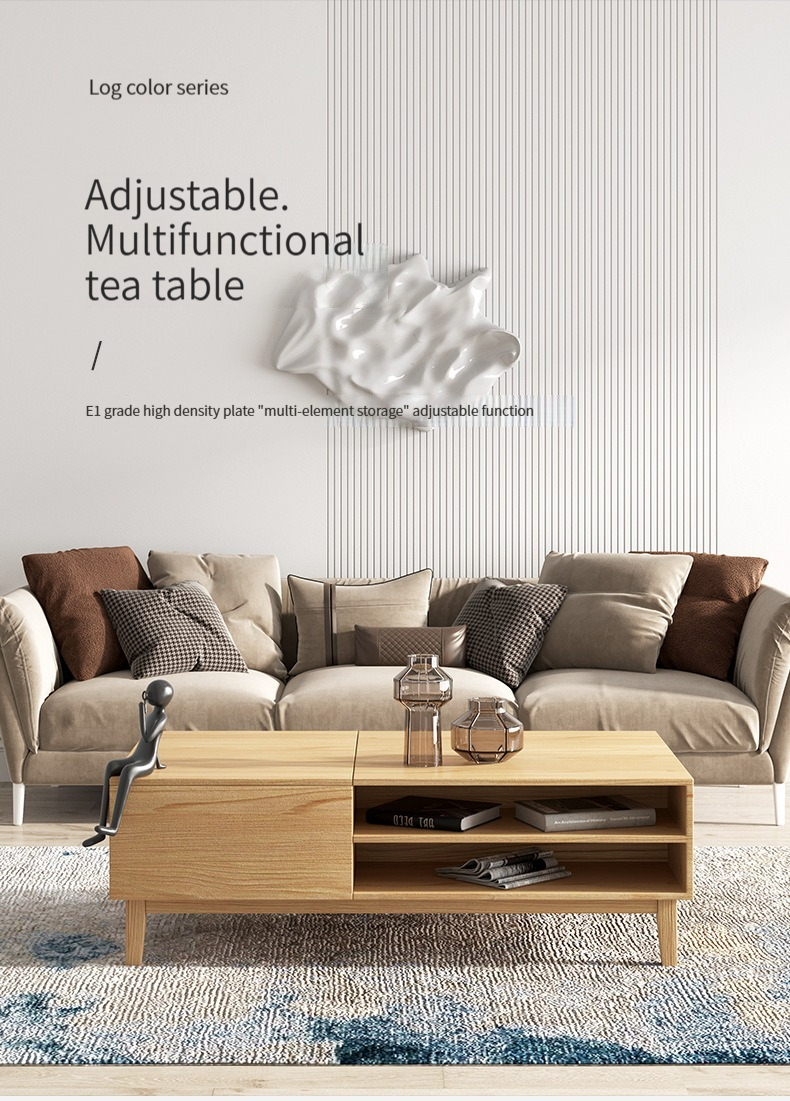 [Pre-order] Nordic Multifunctional Adjustable Coffee Table with Solid Wood Legs, Light Luxury Tea Table, Apartment Small-Sized Living Room Home Tea Table.-Smart-Living