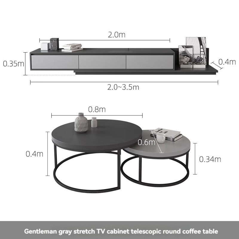 [Pre-order] Oulang Scandinavian simple living room coffee table and TV cabinet combination modern style home retractable creative grey floor cabinet-Smart-Living