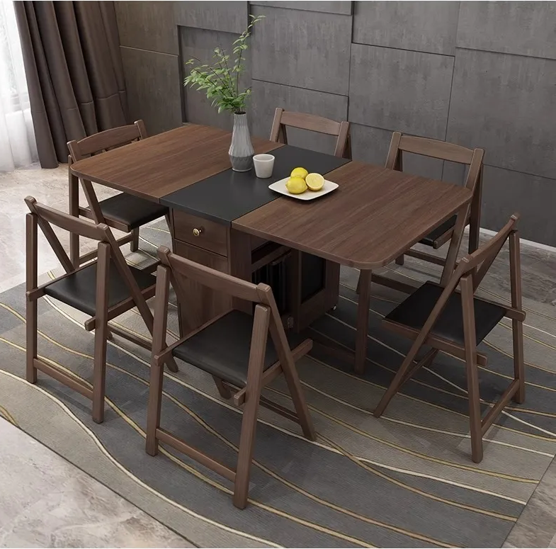 [Pre-order] Oulang Scandinavian style retractable dining table and chairs combination household small household modern simple multi-function living room folding dining table-Smart-Living