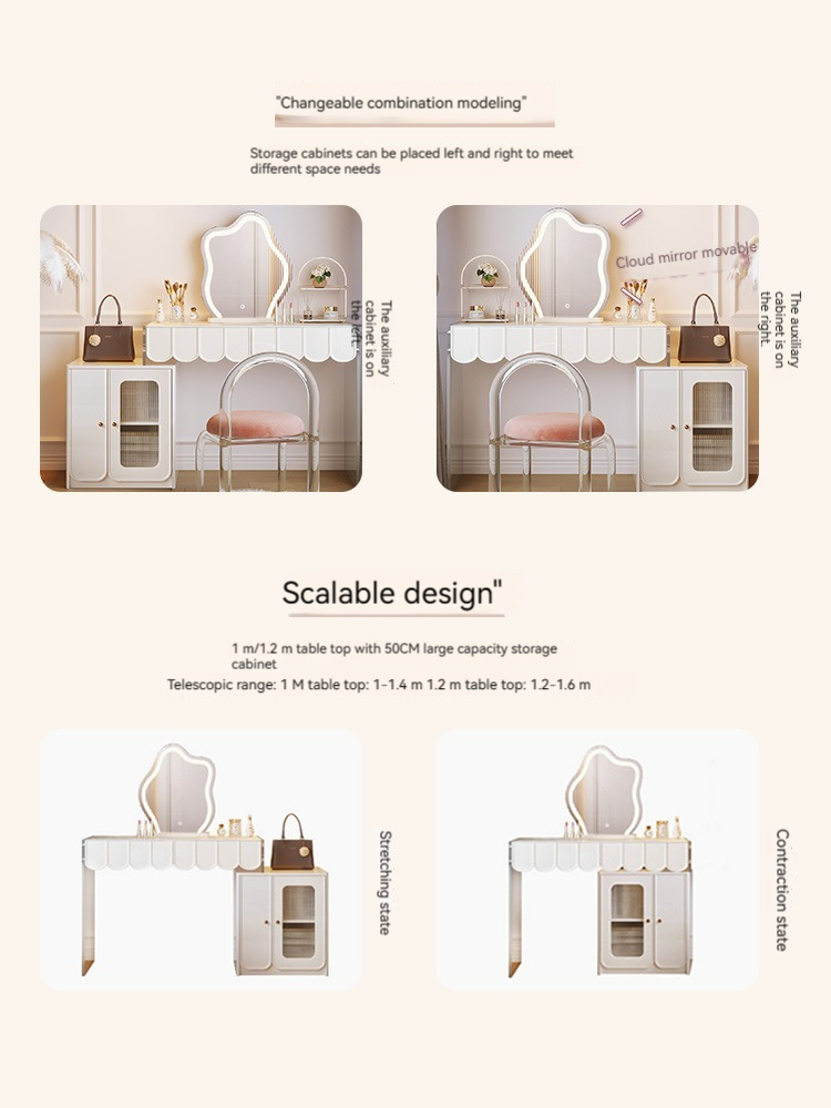 [Pre-order]  Acrylic French cream dresser, modern simple stone slab, telescopic suspended light luxury dressing table, storage cabinet-Smart-Living