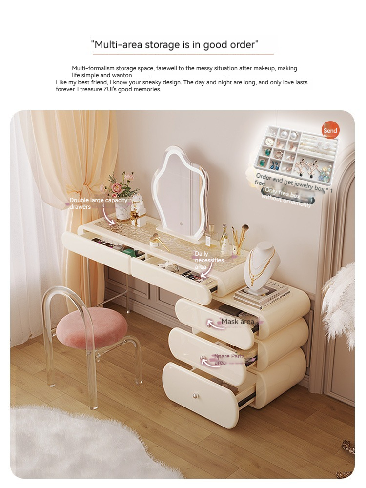 [Pre-order]  French cream style dresser, bedroom modern and simple storage, integrated dresser glass, light luxury luxury dressing table-Smart-Living