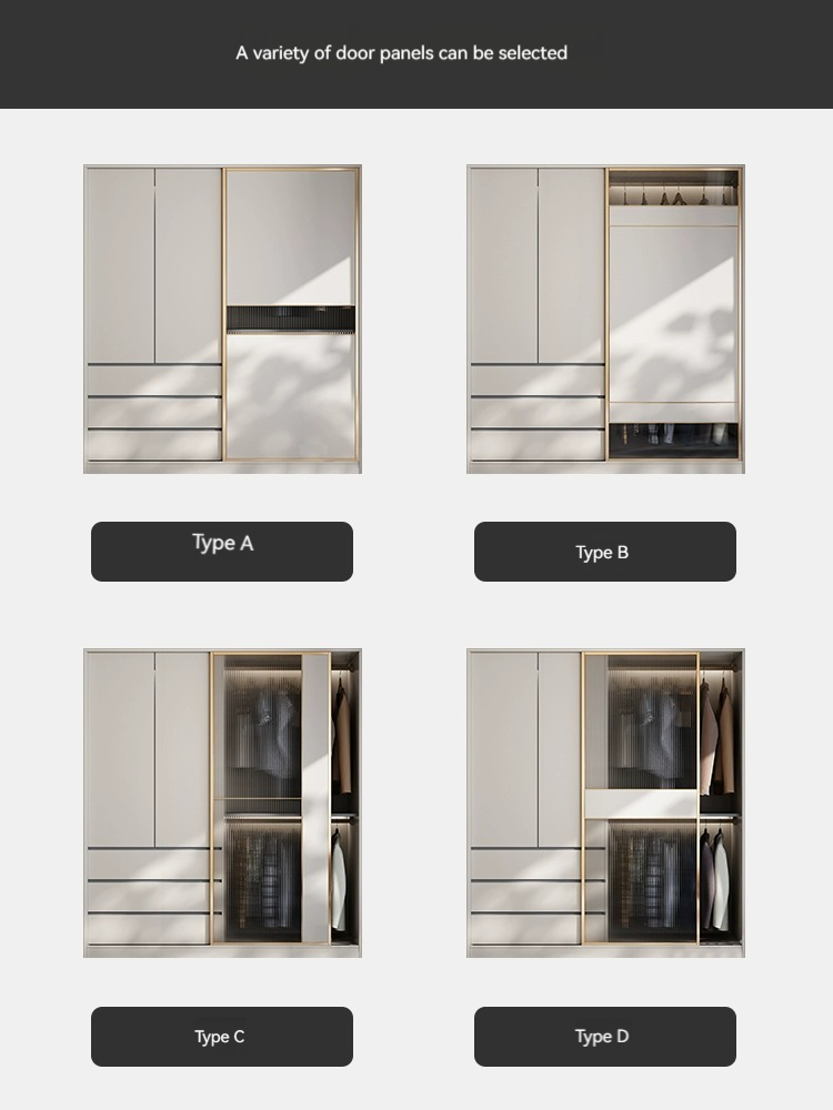 [Pre-order]  Light luxury sliding door wardrobe, home bedroom, small apartment, modern simple sliding door, finished cabinet, net celebrity assembly large wardrobe-Smart-Living
