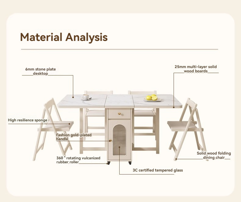 [Pre-order] Oulang Cream wind folding rock plate dining table and chairs combination rental room home small household simple movable rectangular eating-Smart-Living