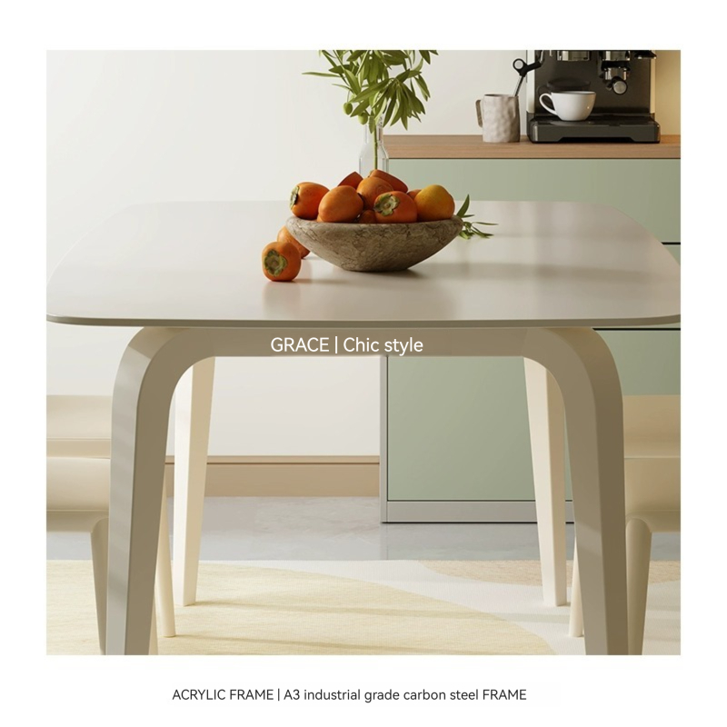 [Pre-order]  Cream style slate dining table small living room dining table modern simple light luxury household rectangular dining table and chair combination-Smart-Living