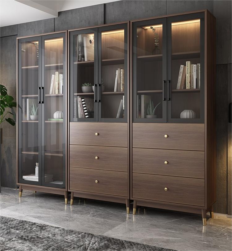 [Pre-order] Oulang Scandinavian simple bookcase with glass door bookcase shelf combination modern household solid wood foot bookcase storage cabinet-Smart-Living