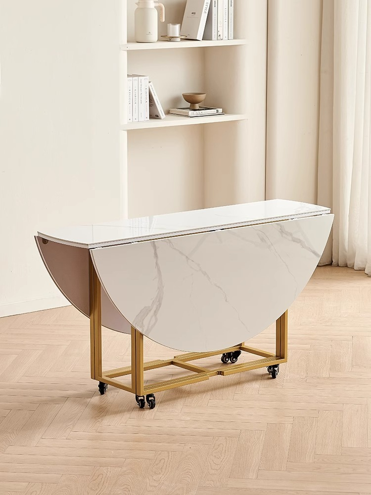 【Showroom】Small unit rock panel folding dining table, household circular dining table, simple and modern storage table, chair combination, round table-Smart-Living