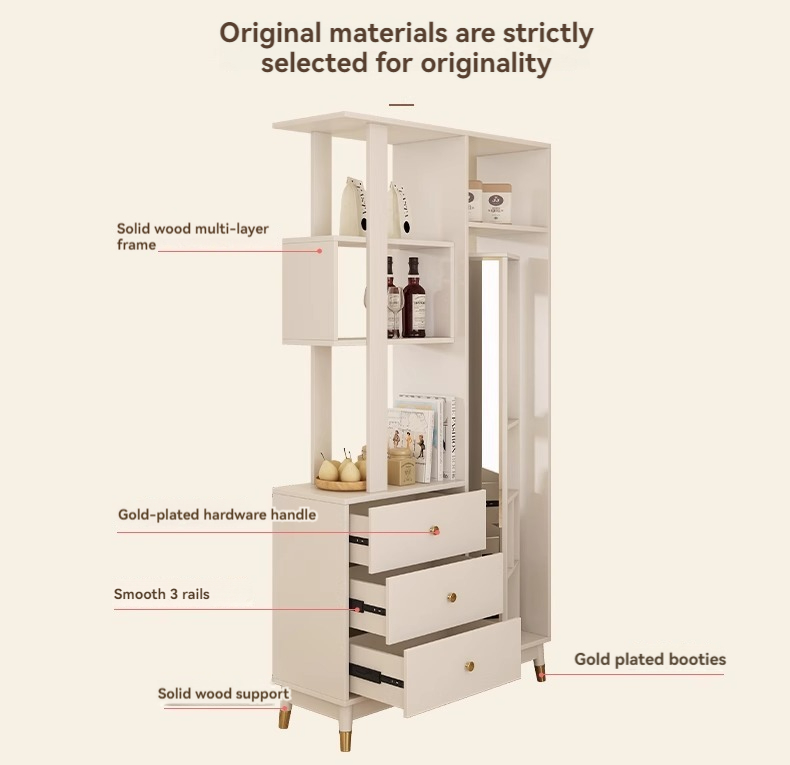 [Pre-order] Oulang 2024 Cream Wind Solid Wood Partition Entrance Cabinet Modern Small House Living Room Cabinet Shoe Cabinet Door Cabinet-Smart-Living