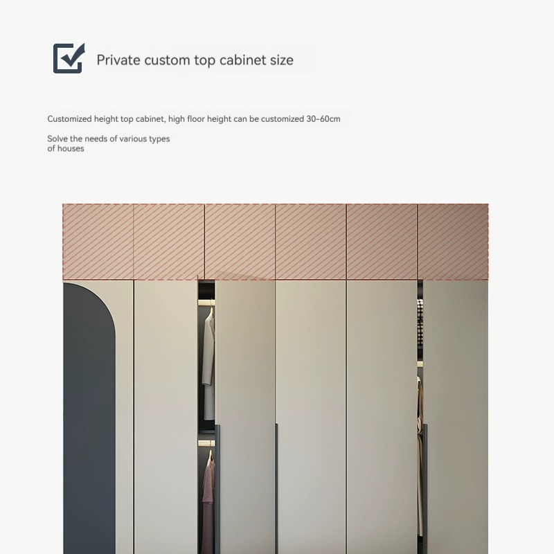[Pre-order]  Cream style wardrobe, home bedroom, modern simplicity, one to top swing door, four or five doors to store storage, large wardrobe-Smart-Living