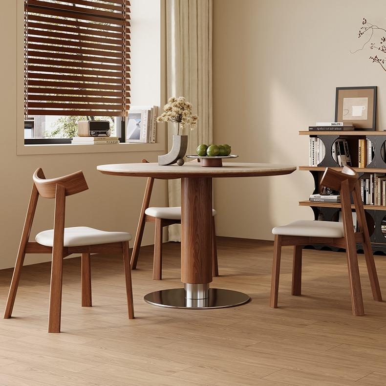 [PRE-ORDER] Solid Oak Vintage-style round table with stone slab, suitable for small homes and homes, in the Nordic style, made of solid wood.