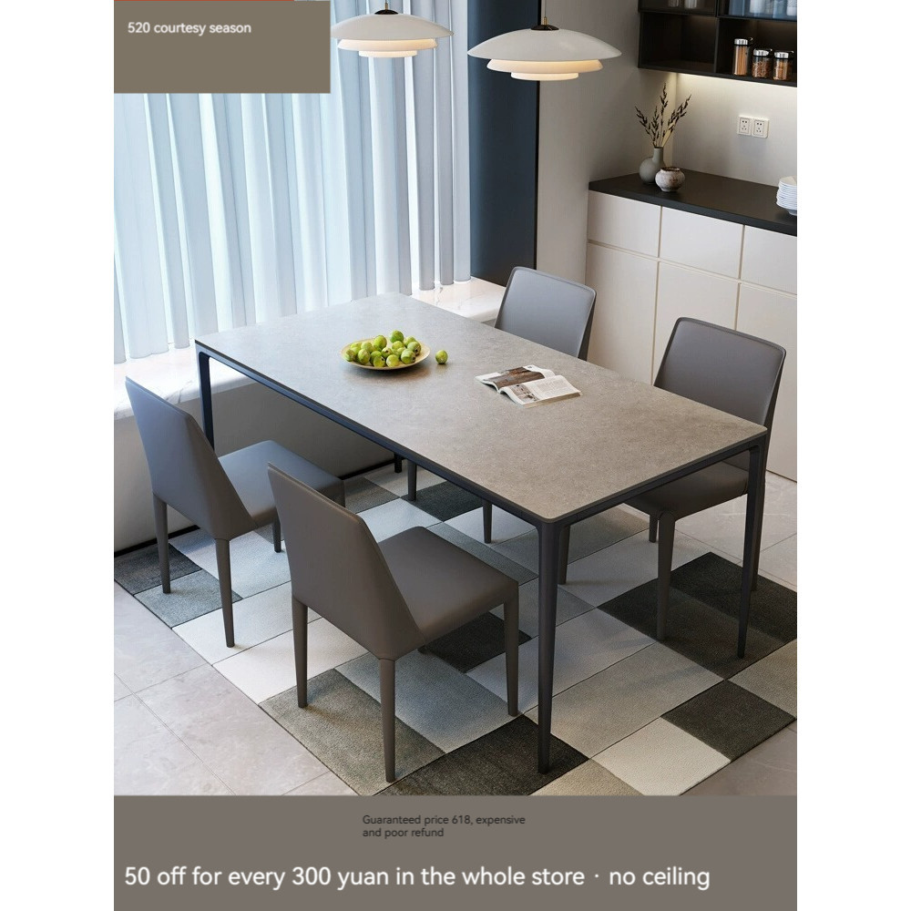 [Pre-order] Dining table and chairs combination modern simple home dining table apartment aluminum alloy rectangular dining table-Smart-Living