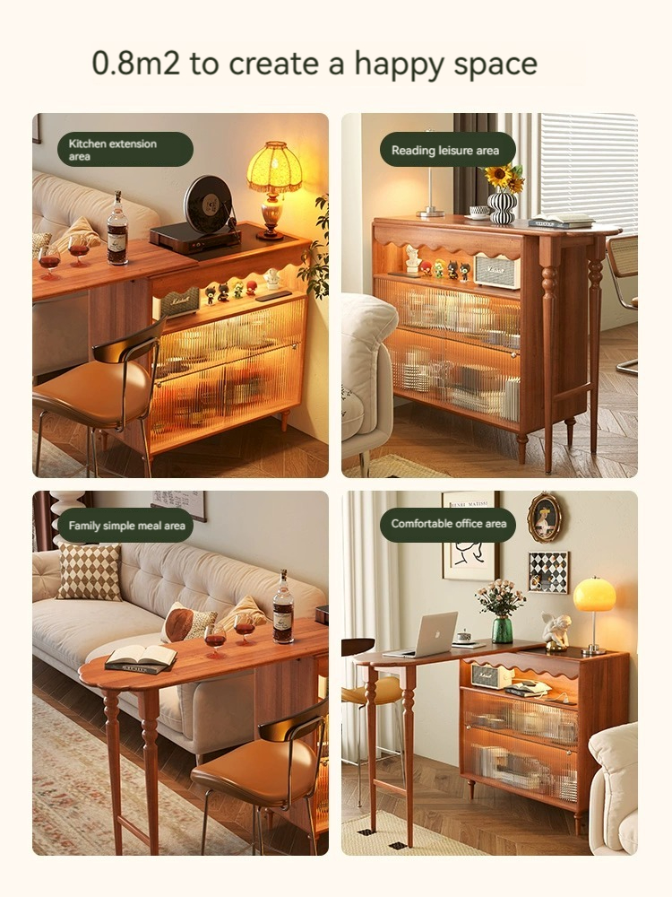 [Pre-order]  Star movement solid wood bar table, household small living room, Japanese-style telescopic retro partition cabinet, integrated foldable bar-Smart-Living