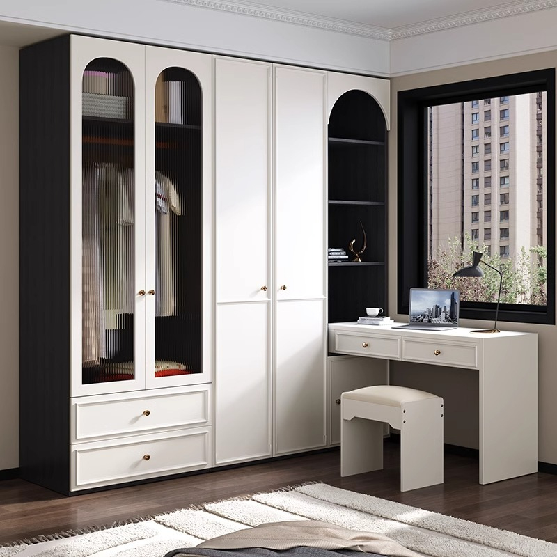 [Pre-order]  Northern Europe a door to the top of the wardrobe home bedroom storage cabinet small apartment modern simple corner desk wardrobe-Smart-Living