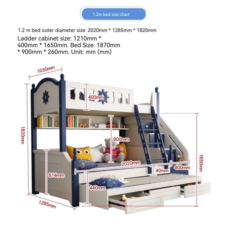 [Pre-order]  High and low bed children's bunk bed adult small apartment double bed staggered two-layer multi-functional blue bunk bed-Smart-Living