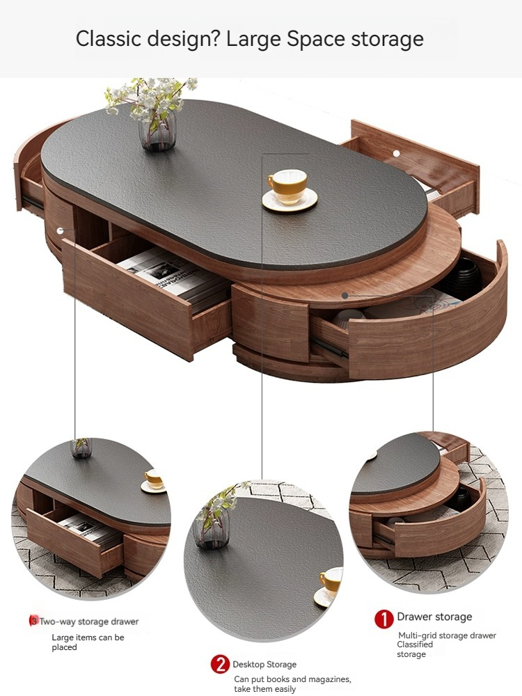 [Pre-order] Nordic fire stone tea table TV cabinet combination rock plate simple tea table living room household small apartment telescopic tea table-Smart-Living