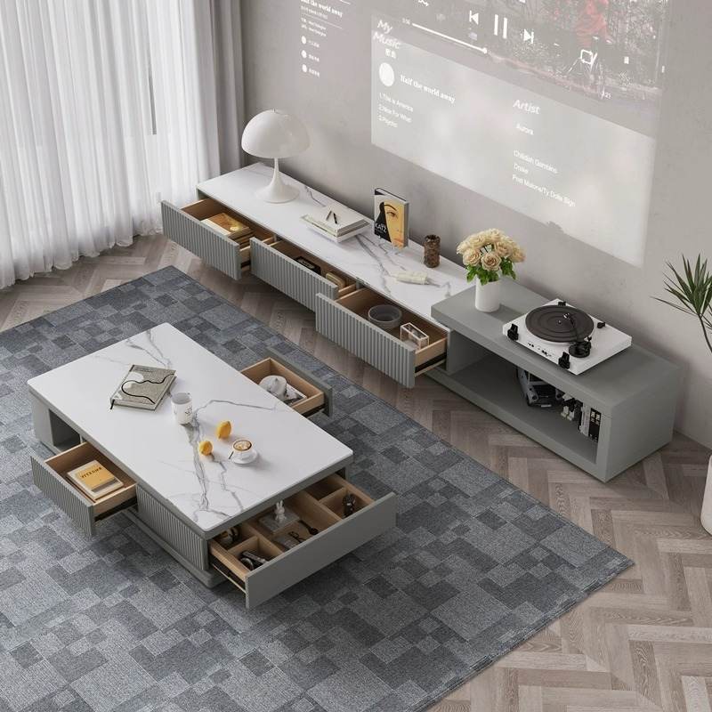 [Pre-order] Rock panel coffee table living room home 2023 new living room coffee table light luxury high sense simple modern Italian minimalist table-Smart-Living