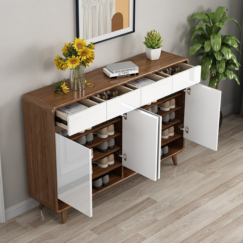 Modern simple solid wood frame shoe cabinet home entrance porch cabinet Nordic storage cabinet living room new Chinese style foyer cabinet