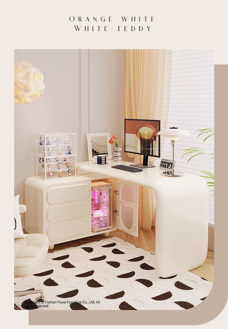 [Pre-order]  French cream style corner desk bookcase solid wood adult home light luxury modern folding long computer desk-Smart-Living