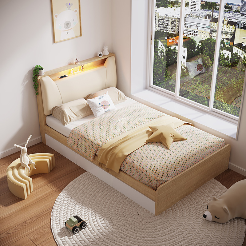 [Pre-order]  Wooden Moon Storage Bed Modern and minimalist tatami, Nordic household bedroom, small room, space saving 1.2 meters, single bed-Smart-Living
