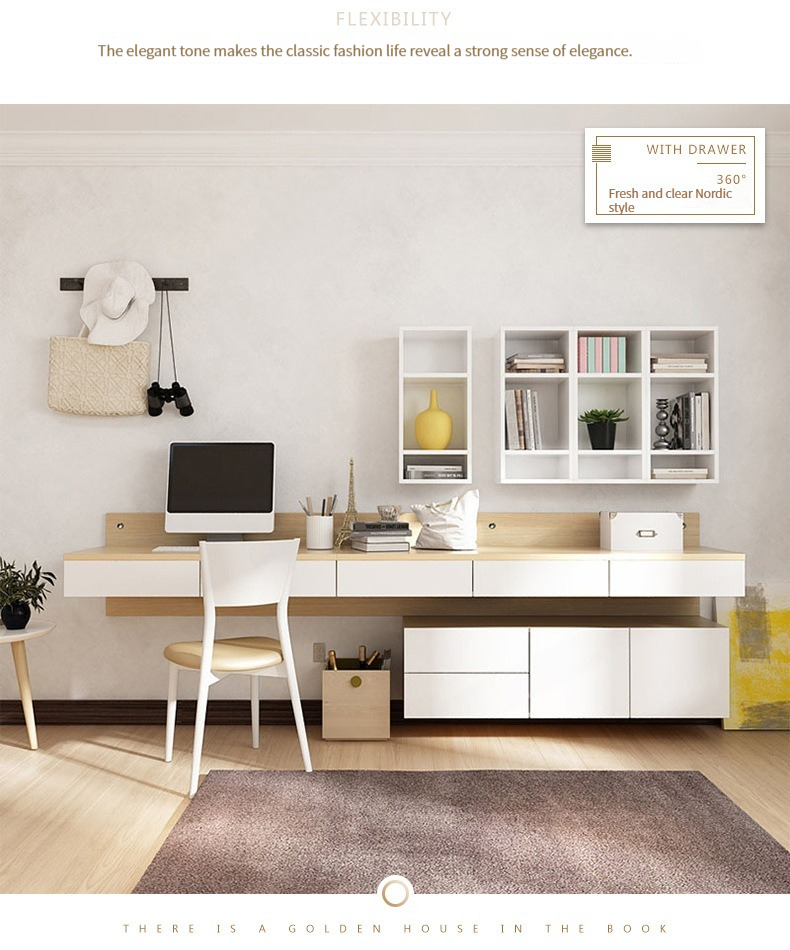 [Pre-order]  Manufacturer Direct Sale Nordic Painted Integrated Desk with Storage, Home Assembly Computer Desk Bookcase Combination Furniture.-Smart-Living