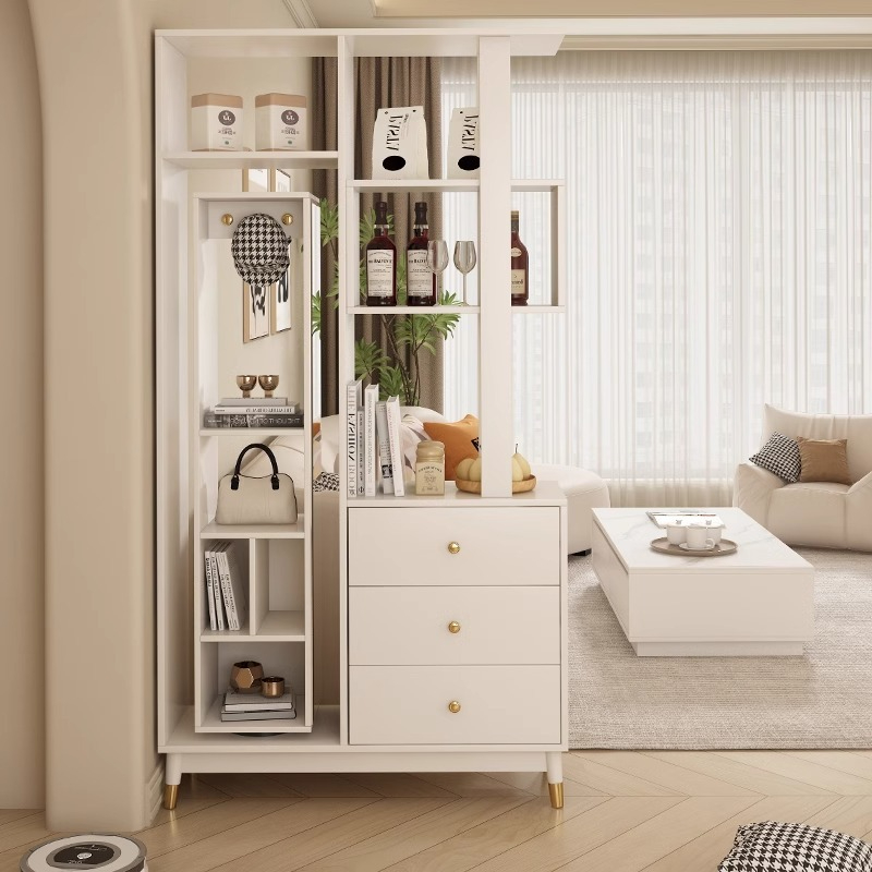 [Pre-order] Oulang 2024 Cream Wind Solid Wood Partition Entrance Cabinet Modern Small House Living Room Cabinet Shoe Cabinet Door Cabinet-Smart-Living