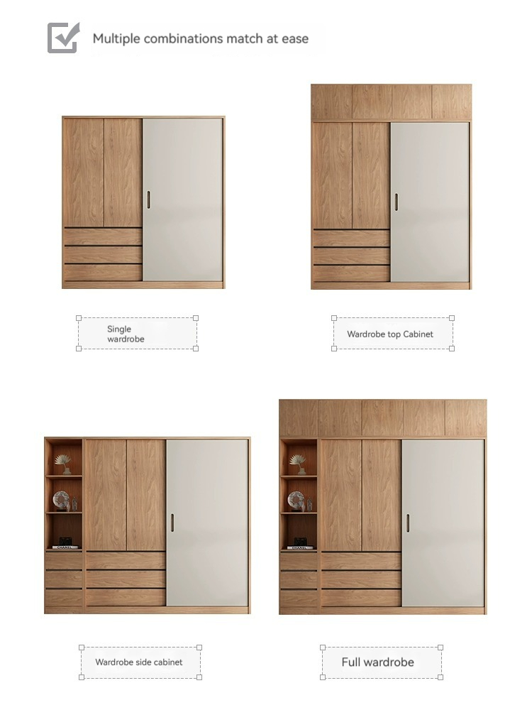 [Pre-order]  Walnut sliding door wardrobe home bedroom simple small apartment finished sliding door master bedroom Japanese style storage large wardrobe-Smart-Living