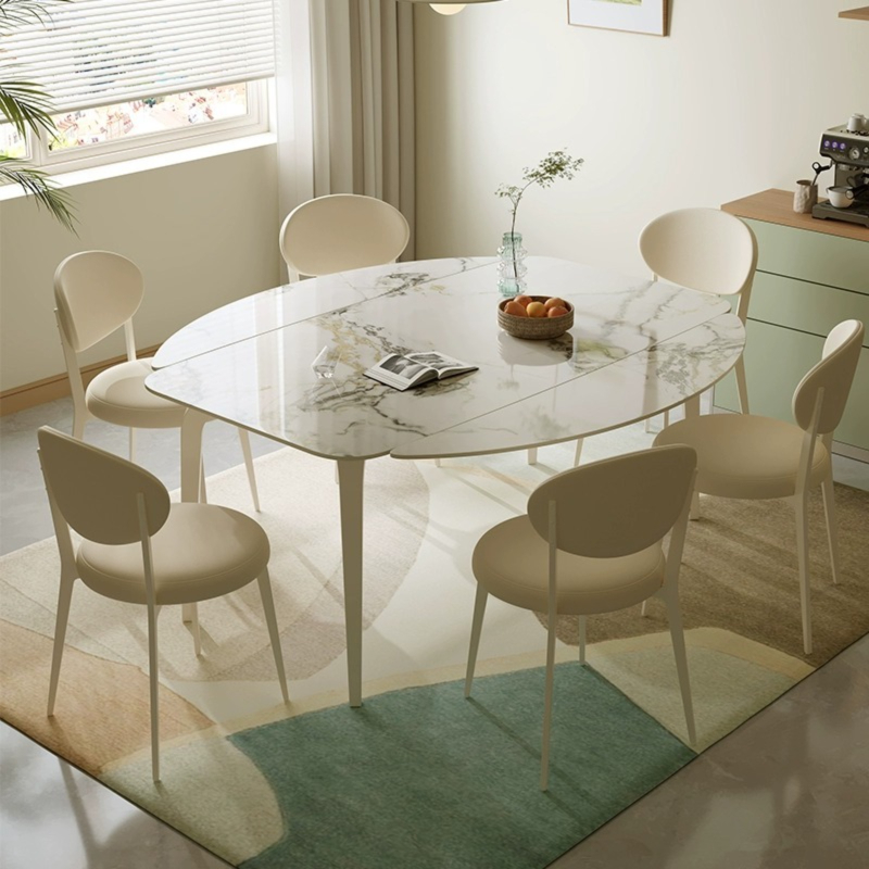 [Pre-order]  Stone slab telescopic dining table cream style home modern simple dining table and chair combination rectangular square dual-purpose dining table-Smart-Living