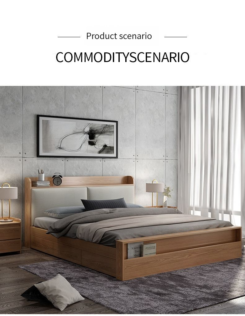 [Pre-order] Nordic Wood Colour 1.5/1.8m Storage Double Bed - with Drawers, Bedside Cabinet and Mattress, for Large Storage Capacity.-Smart-Living