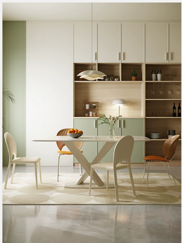 [Pre-order] Rock plate table cream wind small apartment modern simple family dining table rectangular living room network red table combination-Smart-Living