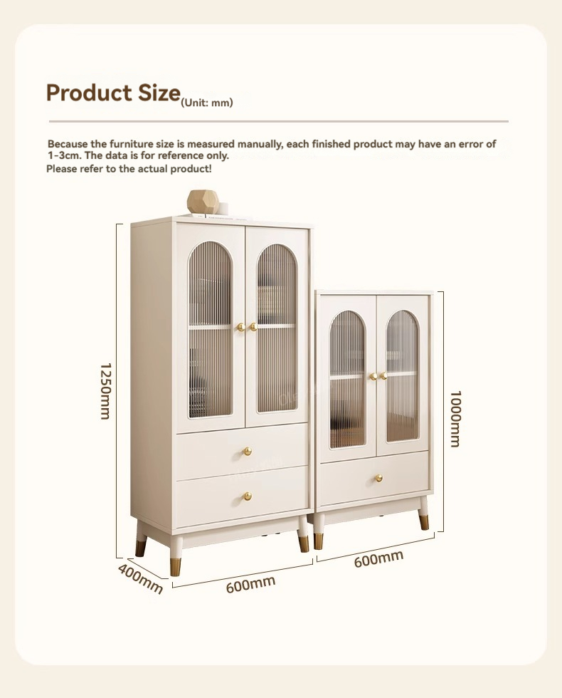 [Pre-order] Oulang Cream style living room, solid wood wine cabinet, display cabinet, integrated against the wall, simple modern glass sideboard, storage cabinet-Smart-Living