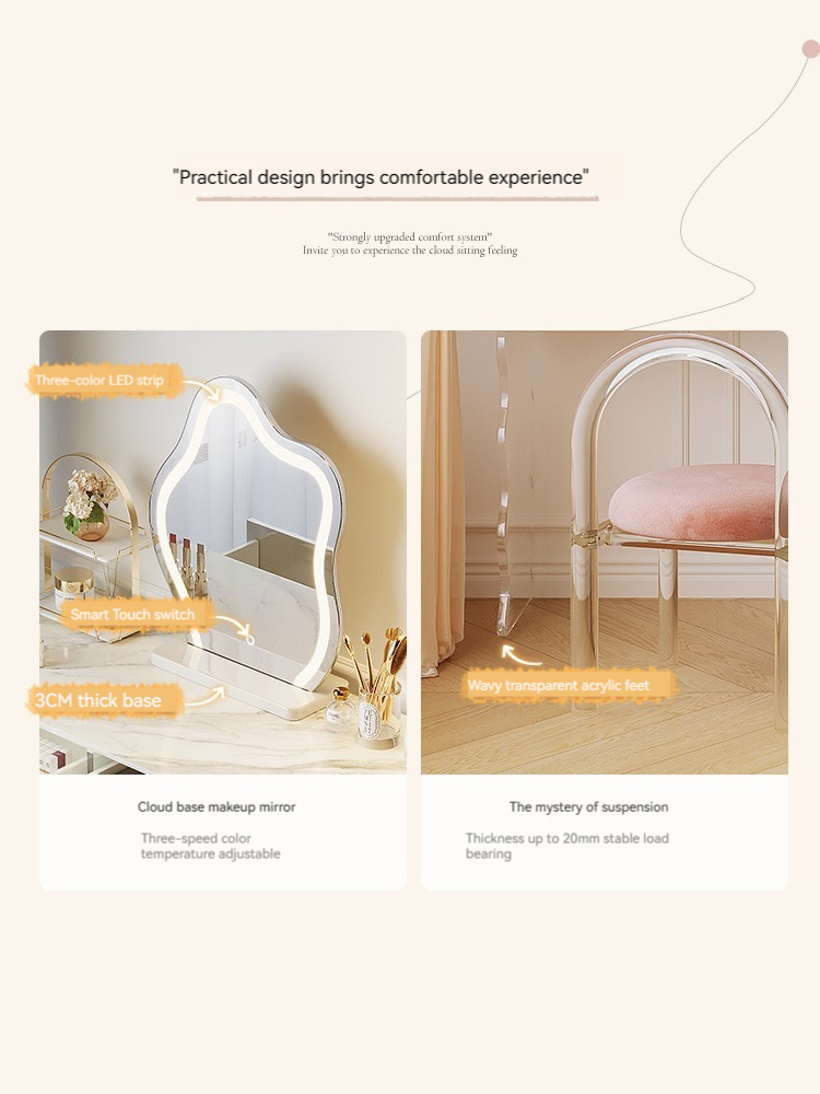 [Pre-order]  Cream style dresser storage cabinet integrated acrylic French light luxury dressing table, modern simple telescopic makeup table-Smart-Living