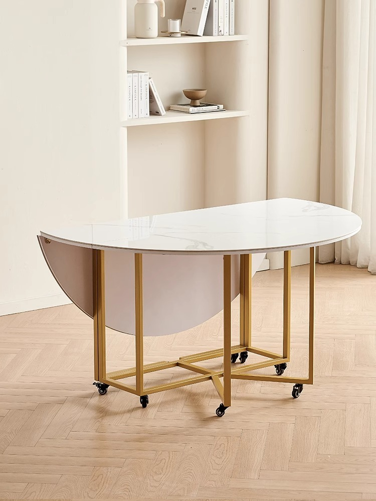 【Showroom】Small unit rock panel folding dining table, household circular dining table, simple and modern storage table, chair combination, round table-Smart-Living