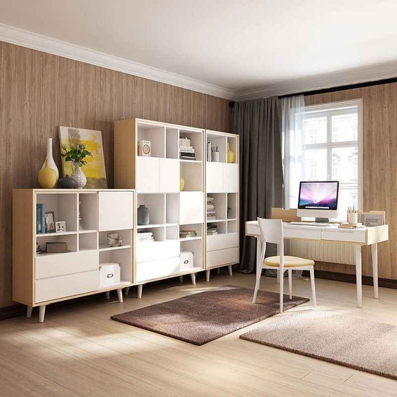 [Pre-order]  Factory direct sales Nordic style painted board bookcase with door, multifunctional storage bookshelf with large capacity storage shelves-Smart-Living