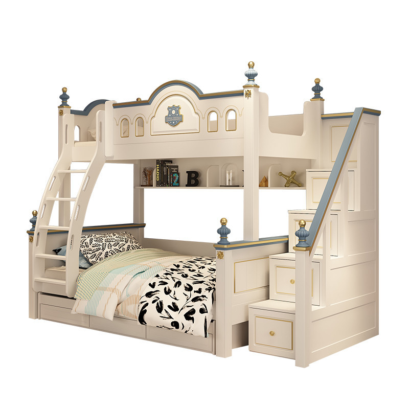 [Pre-order] High and low bed, double bed | Bunk Bed for small apartment-staggered child and mother bed withladder cabinet-Smart-Living