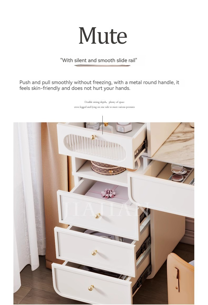 French light luxury stone slab dresser, bedroom modern simple small apartment chest integrated cream style net celebrity dressing table-Smart-Living