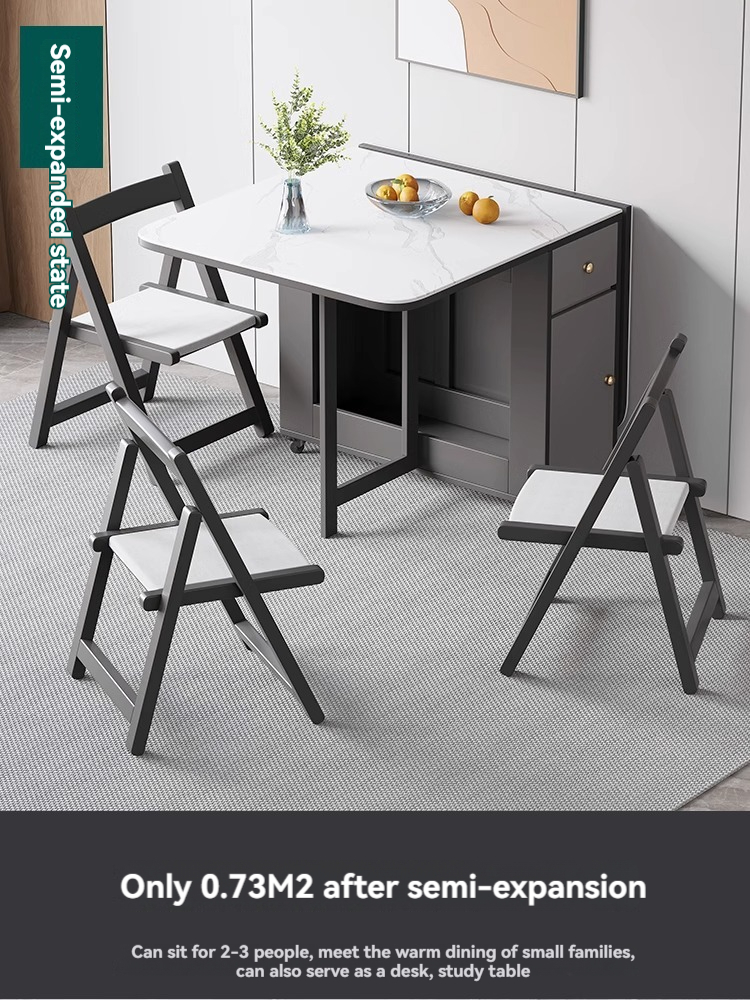 [Pre-order]Oulang  Rock plate folding dining table and chairs combination of modern and simple rental housing household small household movable rectangular row eating table-Smart-Living