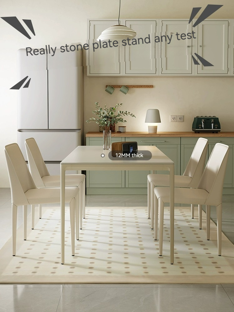[Pre-order] Cream wind rock plate table small living room dining table modern simple light luxury home rectangular dining table and chair combination-Smart-Living