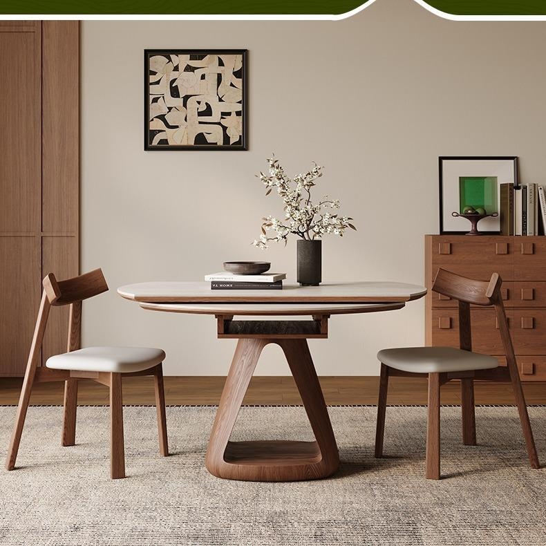 [PRE-ORDER] Solid Oak Vintage-style cave stone telescopic rock slab dining table, suitable for small homes, modern minimalist design.