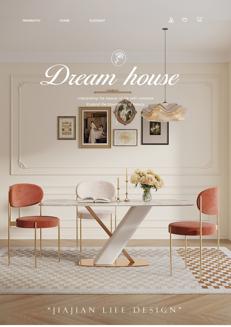 [Pre-order]  Light luxury modern simple Pandora slate rectangular dining table and chairs combination high-end French family small family dining table-Smart-Living