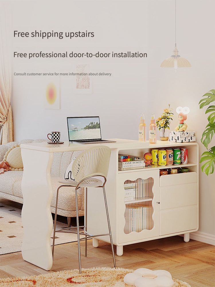 [Pre-order]  French cream style bar table sofa partition cabinet living room household folding telescopic mobile water island integrated cabinet-Smart-Living