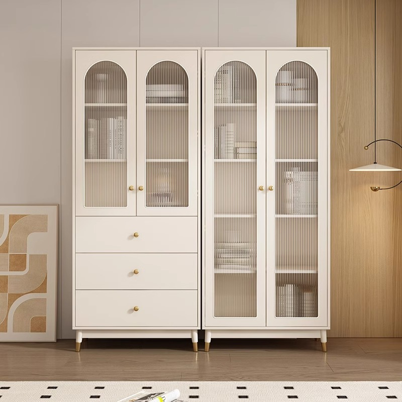 [Pre-order] Oulang Nordic simple bookcase bookcase with glass door bookcase modern living room floor-to-ceiling whole wall dustproof shelf storage cabinet-Smart-Living