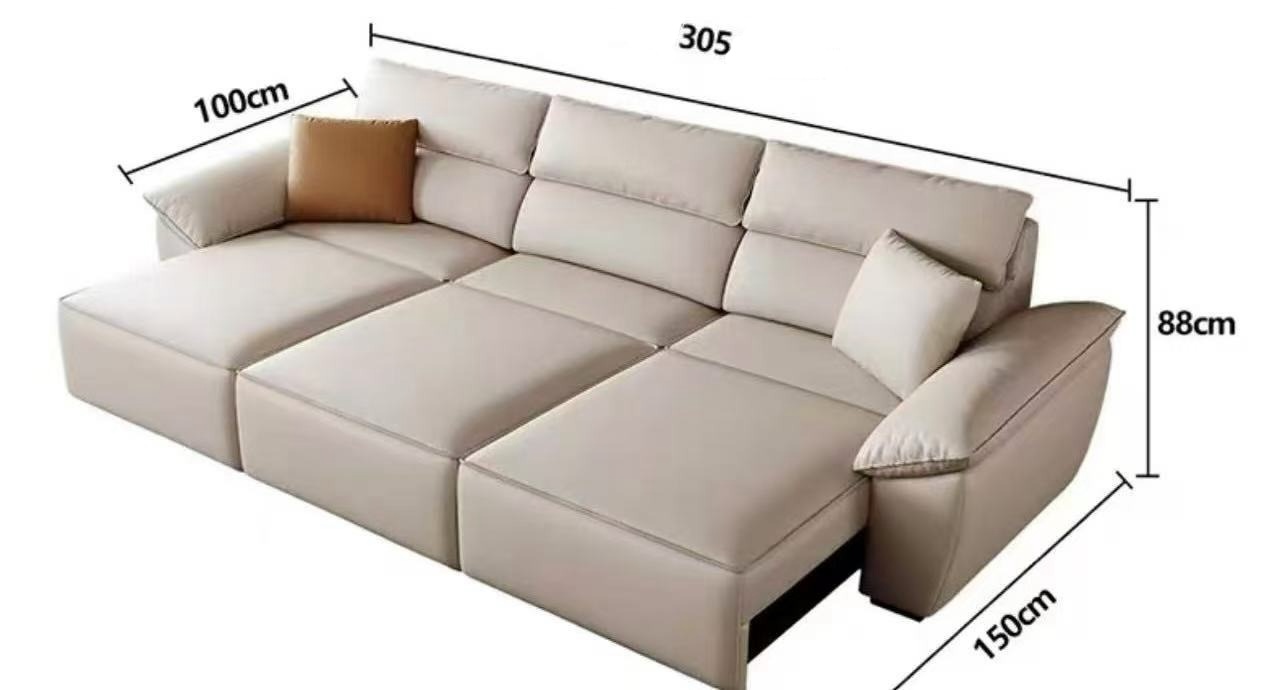 [Showroom display sample]3.05m three-electric position contact surface - thickened textured first-layer cowhide/electric retractable model + tipping table-Smart-Living