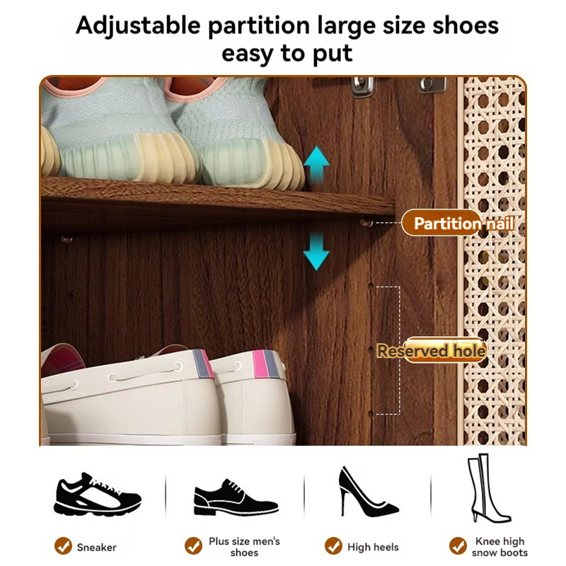 [Pre-order]  High foot shoe cabinet home door living room wall storage hall cabinet into the household retro imitation rattan storage partition cabinet-Smart-Living