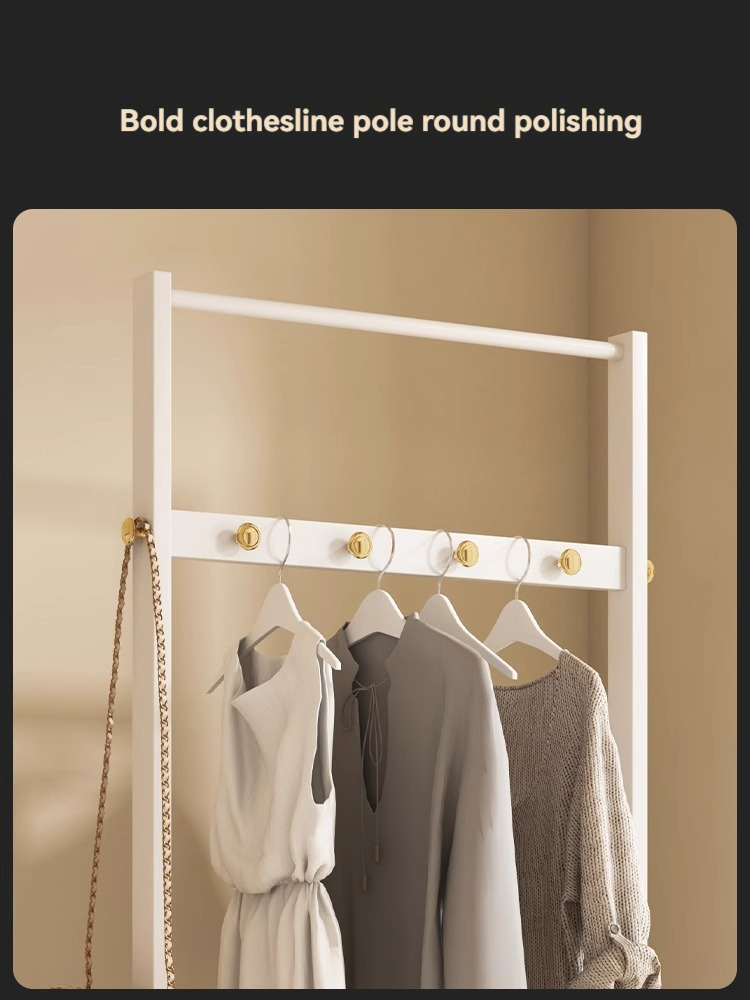 [Pre-order] Oulang 2024 solid wood cream style floor standing multifunctional coat rack, simple and modern home bedroom hanging clothes rack storage-Smart-Living