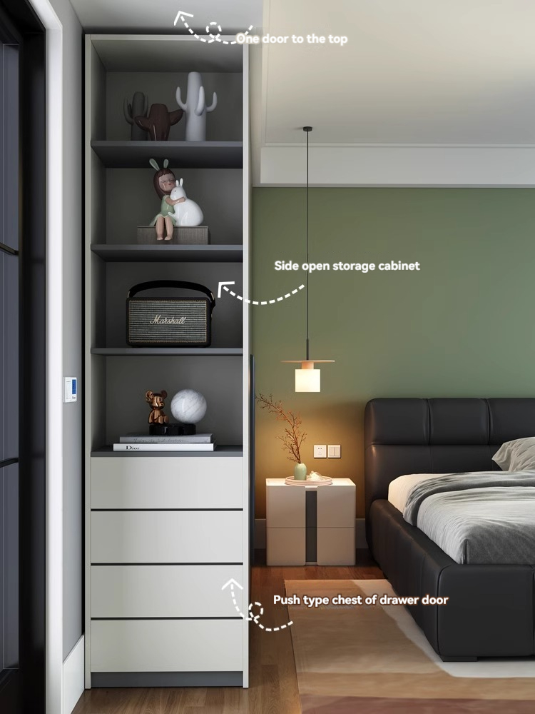 [Pre-order] Modern simplicity a door to the top of the wardrobe home bedroom small flat door light luxury network red and white wardrobe cabinet-Smart-Living