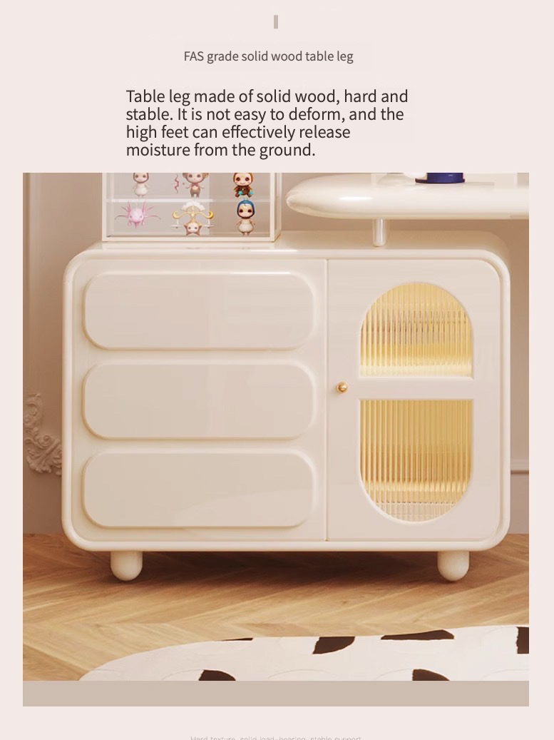 [Pre-order]  French cream style corner desk bookcase solid wood adult home light luxury modern folding long computer desk-Smart-Living