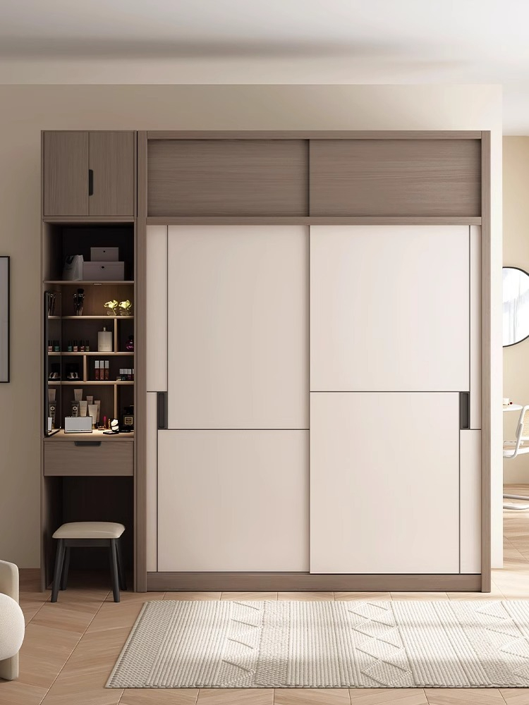 Wooden Moon Sliding Door Wardrobe, Bedroom, Household Small Unit, Modern Simple Rental Room, Economical Finished Product, Sliding Door Wardrobe-Smart-Living